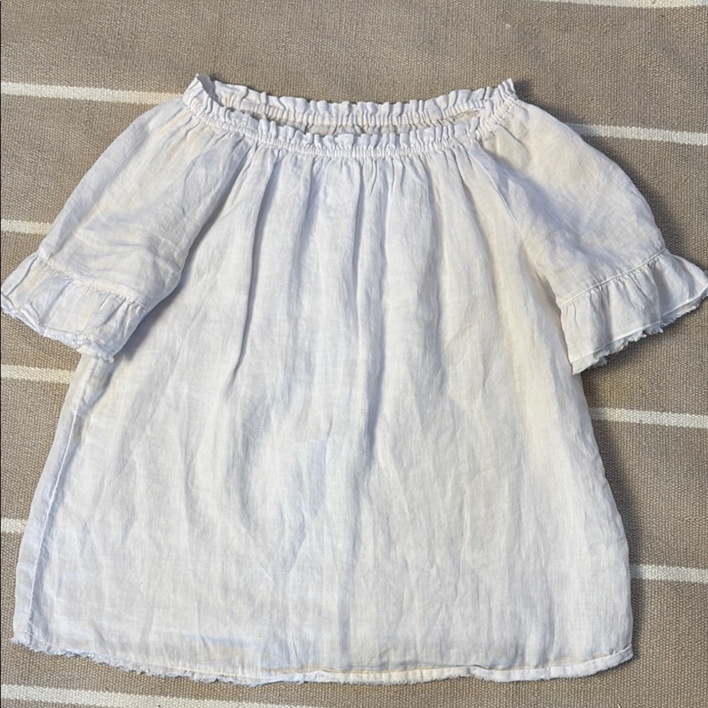 100 percent linen White Off-Shoulder Blouse size 34 - medium